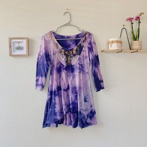 Purple tie dye long sleeve T-shirt dress